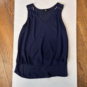 IZ Byer Sleeveless Top Womens Small Zippered Tank Navy Blue‎ High-low